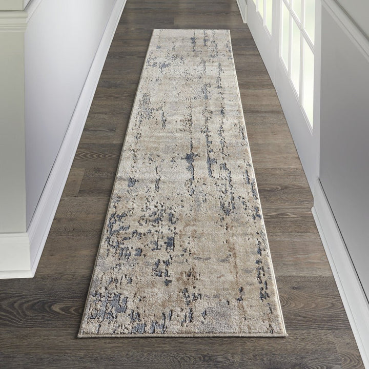 10 Beige and Ivory Abstract Power Loom Runner Rug Image 7