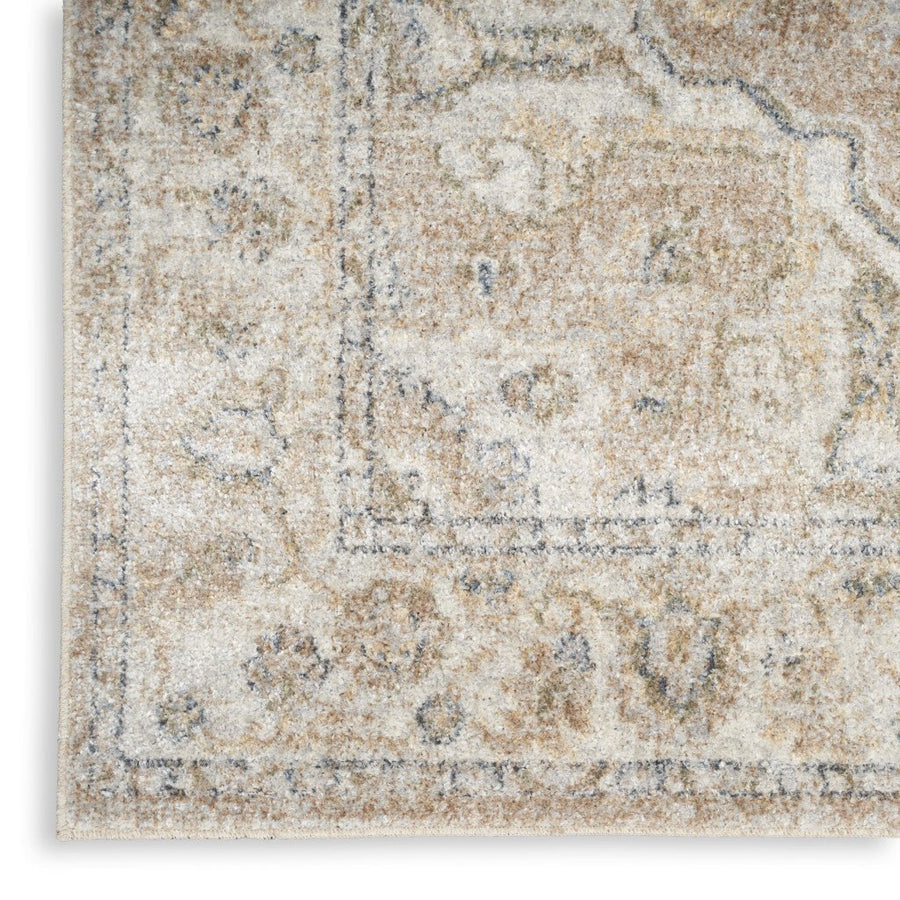 10 Beige Oriental Power Loom Washable Runner Rug Image 1