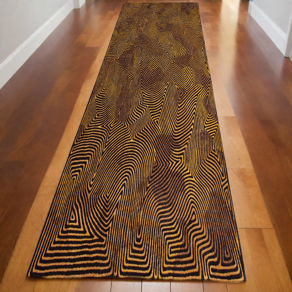 10 Black and Gold Abstract Non Skid Area Rug Image 1