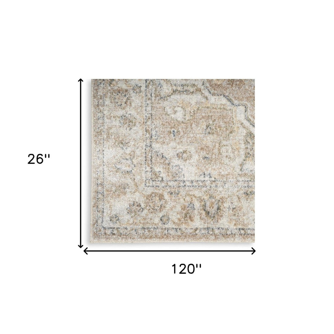 10 Beige Oriental Power Loom Washable Runner Rug Image 6