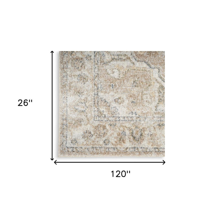 10 Beige Oriental Power Loom Washable Runner Rug Image 6