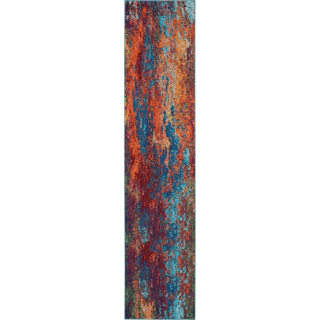 10 Blue and Orange Abstract Power Loom Runner Rug Image 1