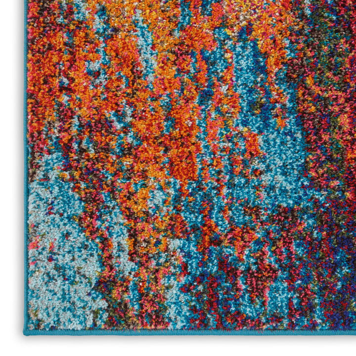 10 Blue and Orange Abstract Power Loom Runner Rug Image 3