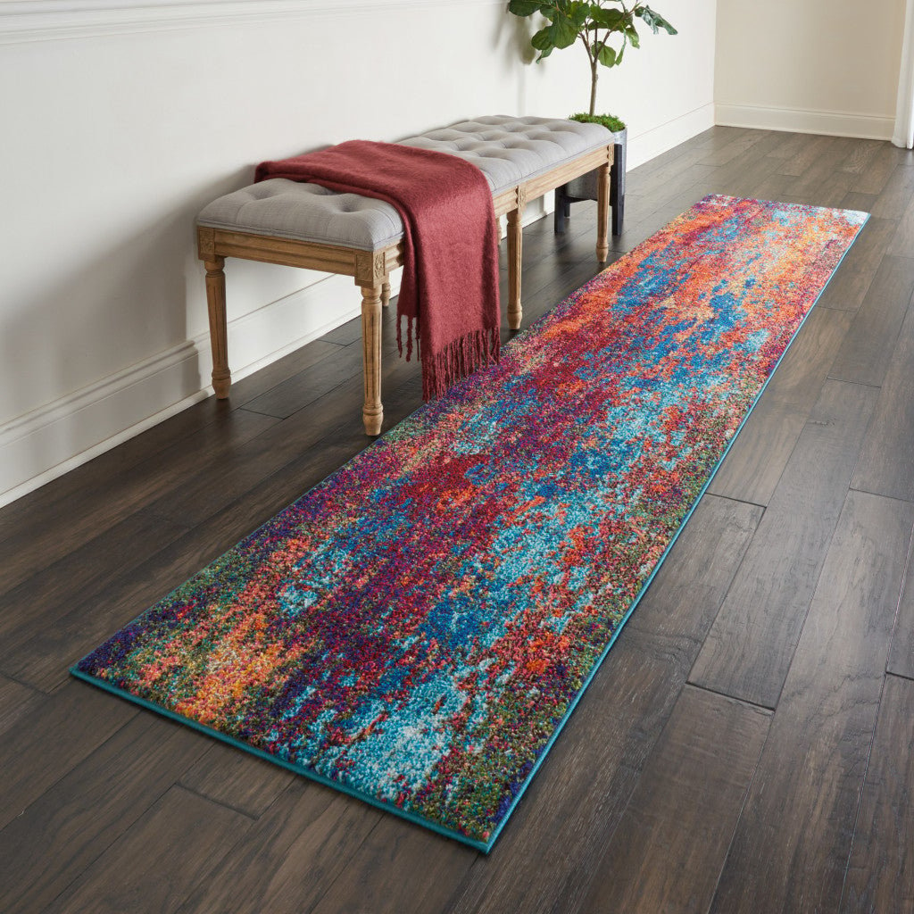 10 Blue and Orange Abstract Power Loom Runner Rug Image 7