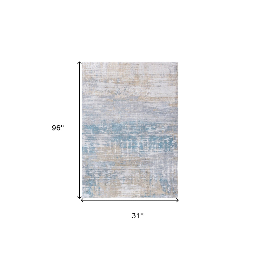 10 Blue and Yellow Abstract Non Skid Area Rug Image 3