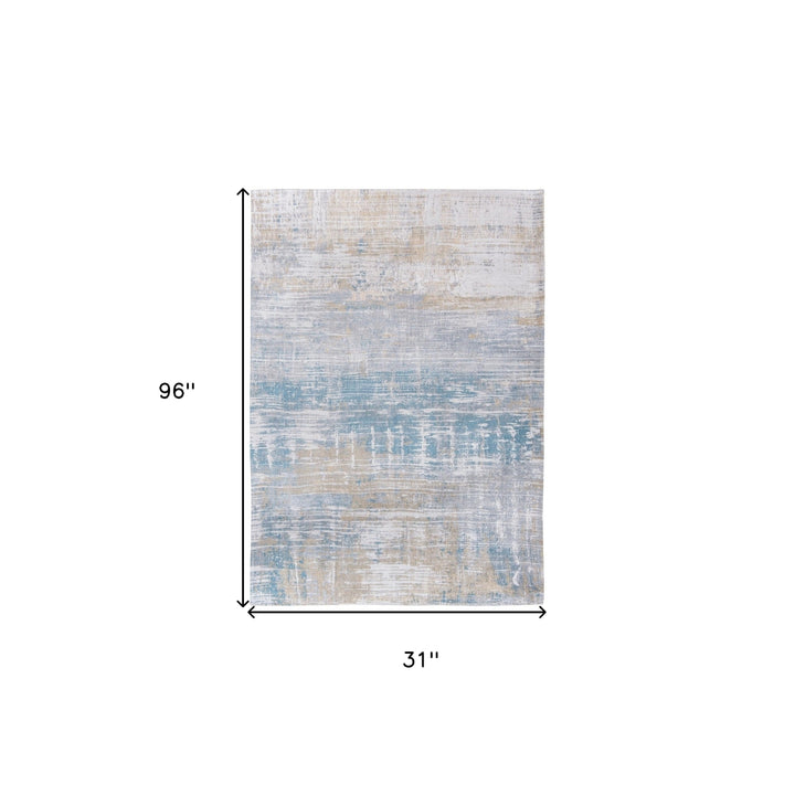 10 Blue and Yellow Abstract Non Skid Area Rug Image 3