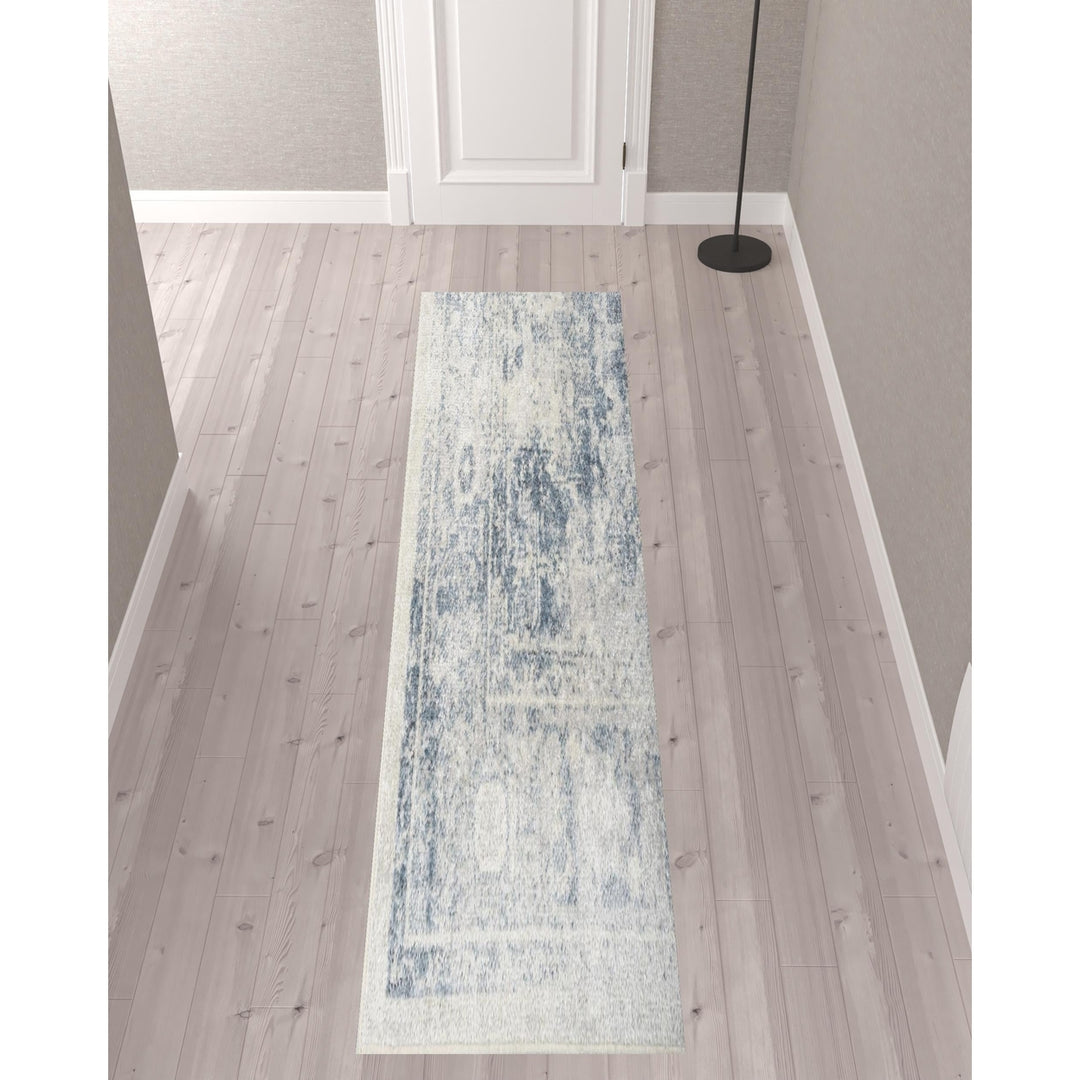 10 Blue Oriental Power Loom Distressed Washable Runner Rug Image 3