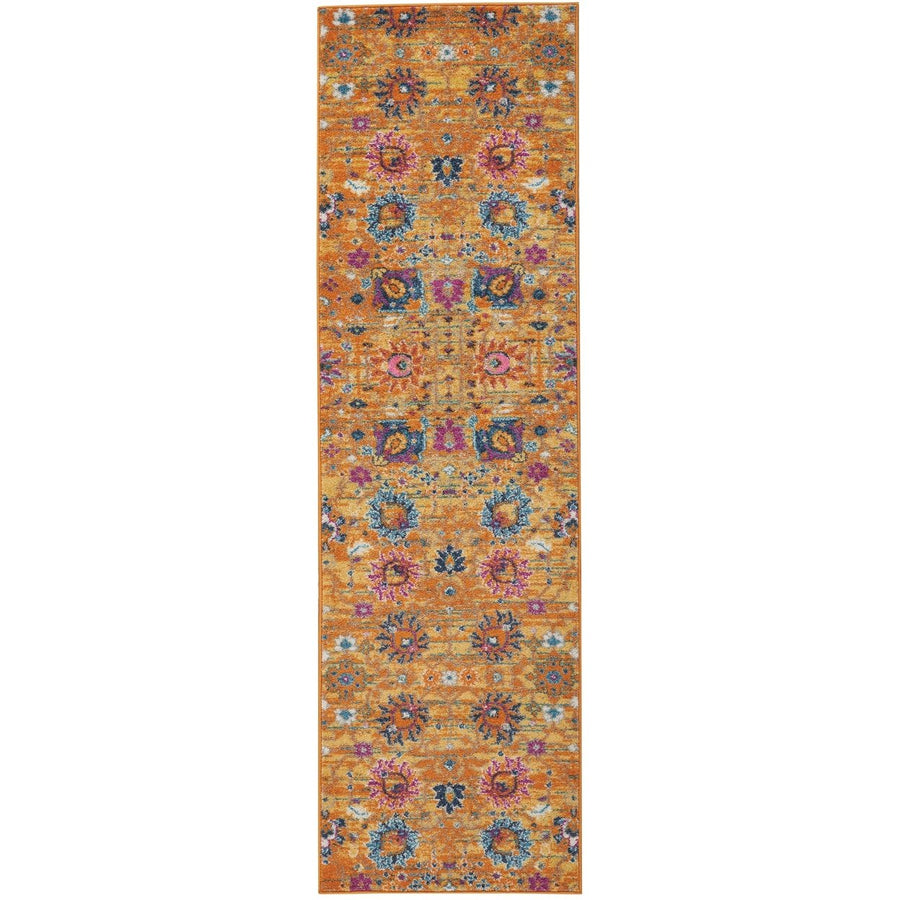 10 Gold Floral Power Loom Runner Rug Image 1