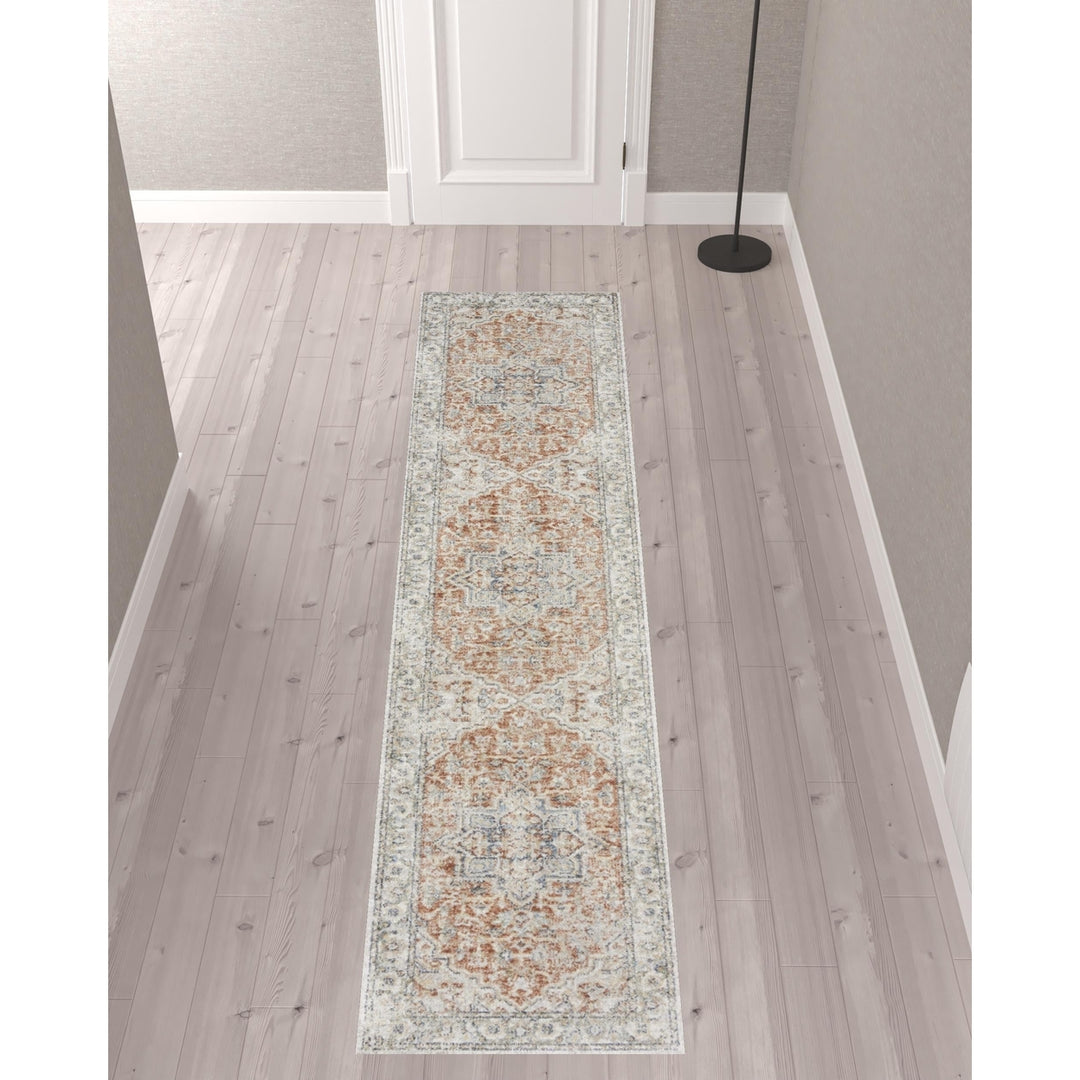 10 Gold and Ivory Oriental Power Loom Washable Runner Rug Image 2