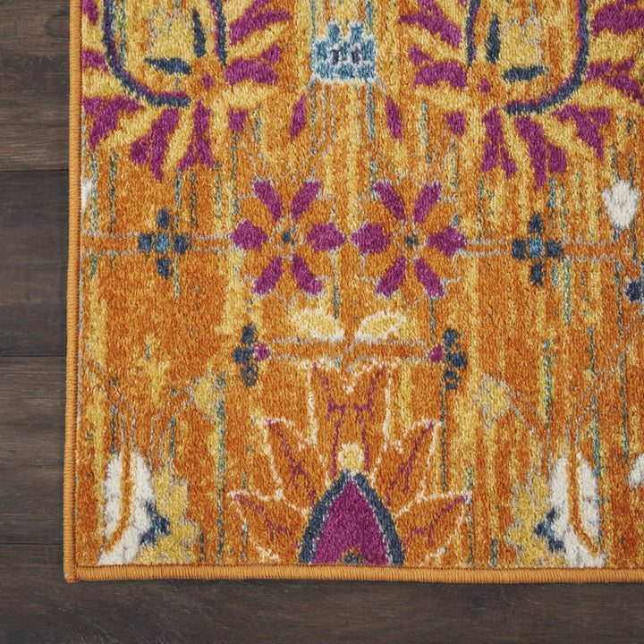 10 Gold Floral Power Loom Runner Rug Image 3