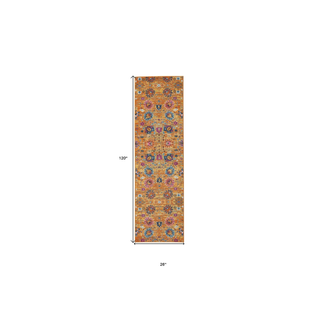 10 Gold Floral Power Loom Runner Rug Image 6