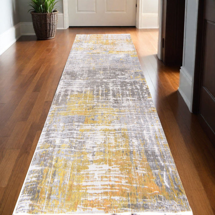 10 Gray and Yellow Abstract Non Skid Area Rug Image 1