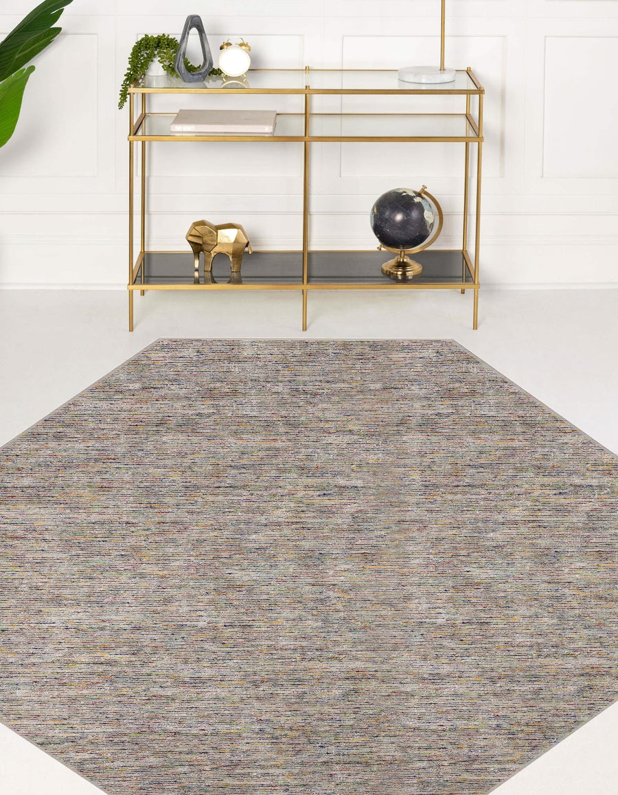 10 Gray and Yellow Octagon Wool Hand Loomed Area Rug Image 1