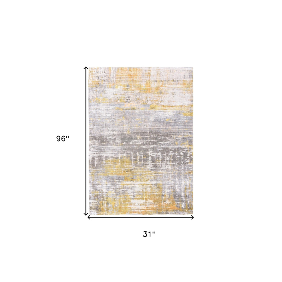 10 Gray and Yellow Abstract Non Skid Area Rug Image 3