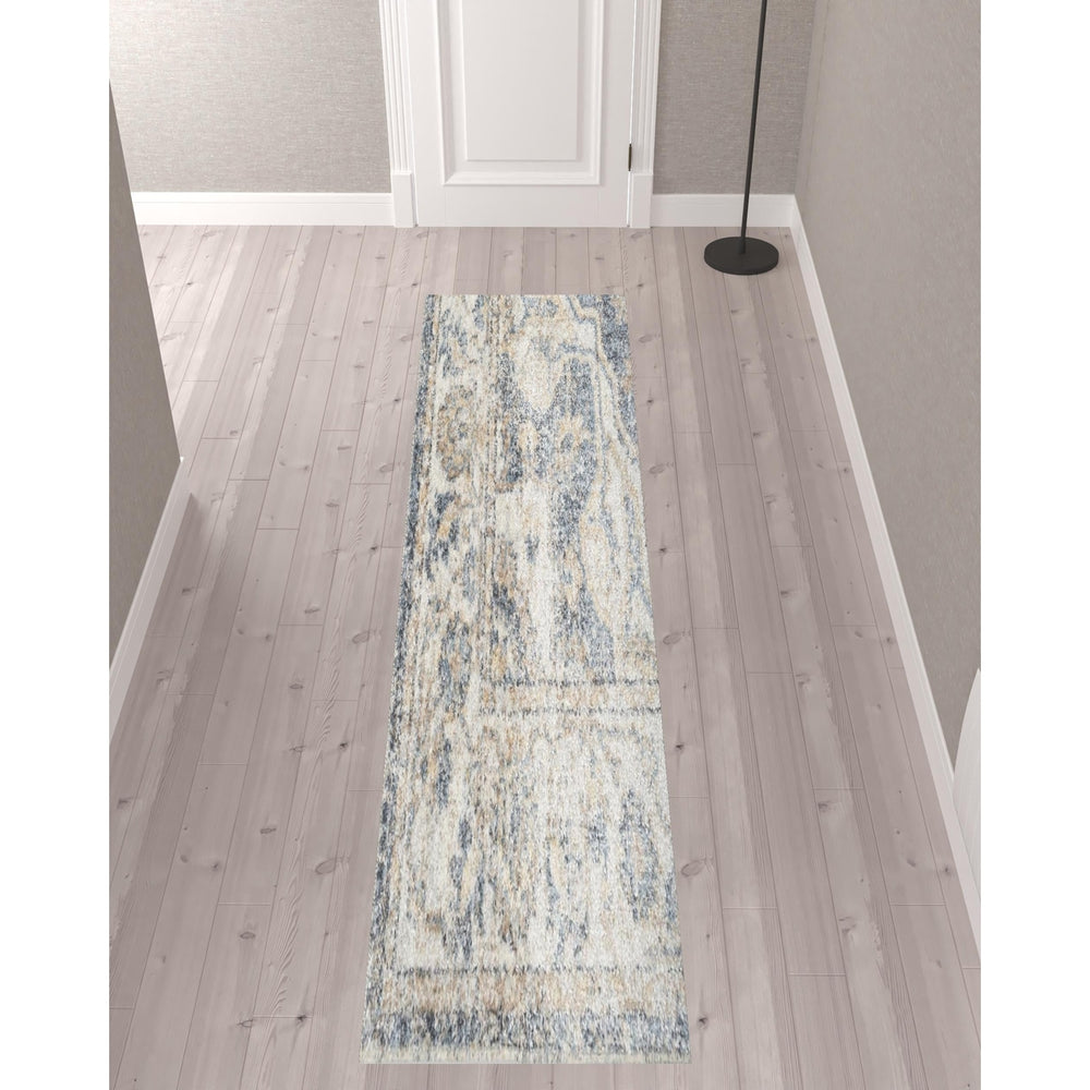 10 Gray Oriental Power Loom Washable Runner Rug Image 2