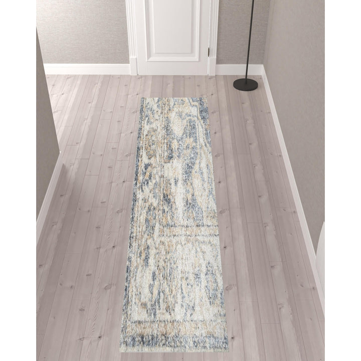 10 Gray Oriental Power Loom Washable Runner Rug Image 2