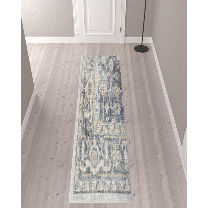 10 Gray Oriental Power Loom Distressed Washable Runner Rug Image 3