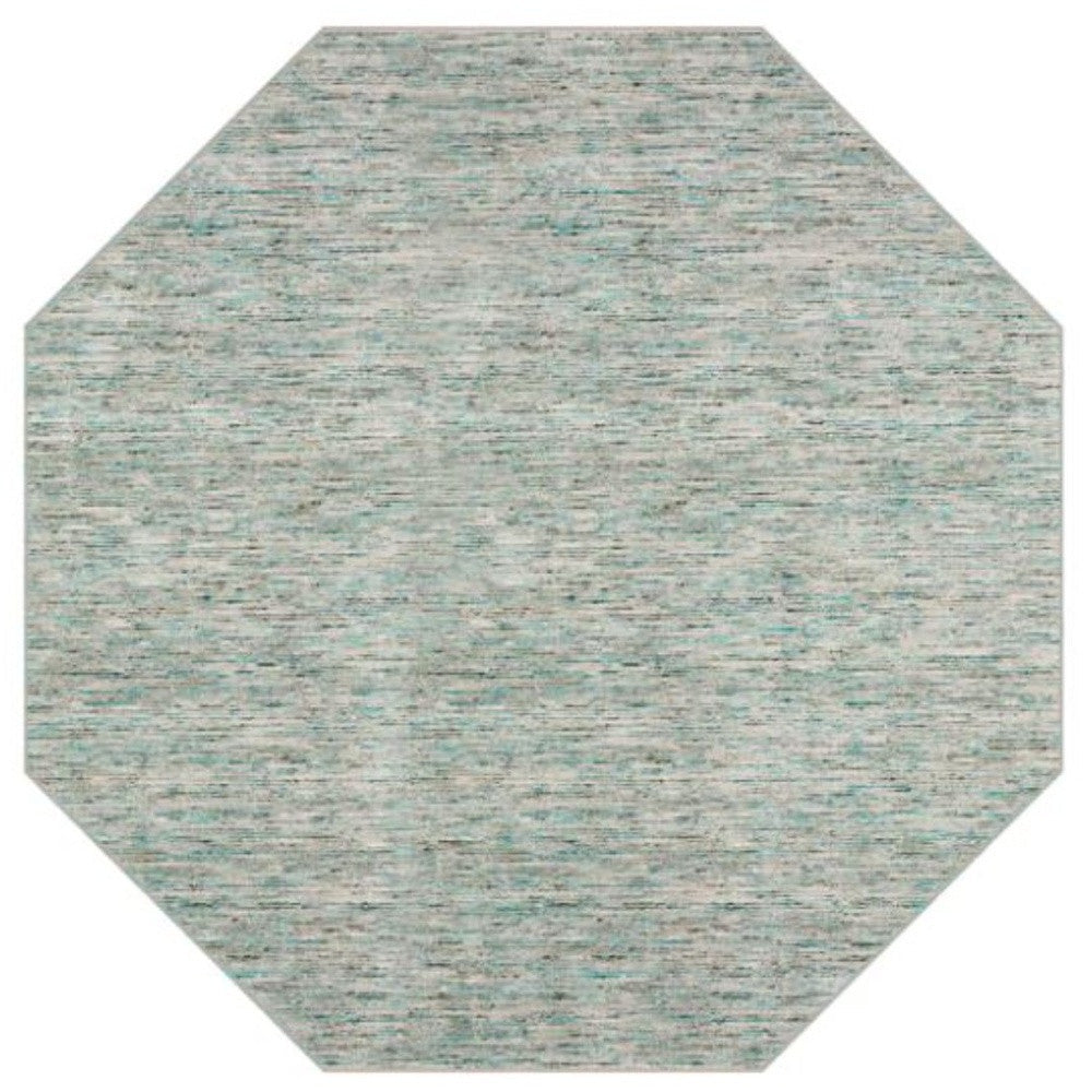 10 Green and Ivory Octagon Wool Hand Loomed Area Rug Image 2