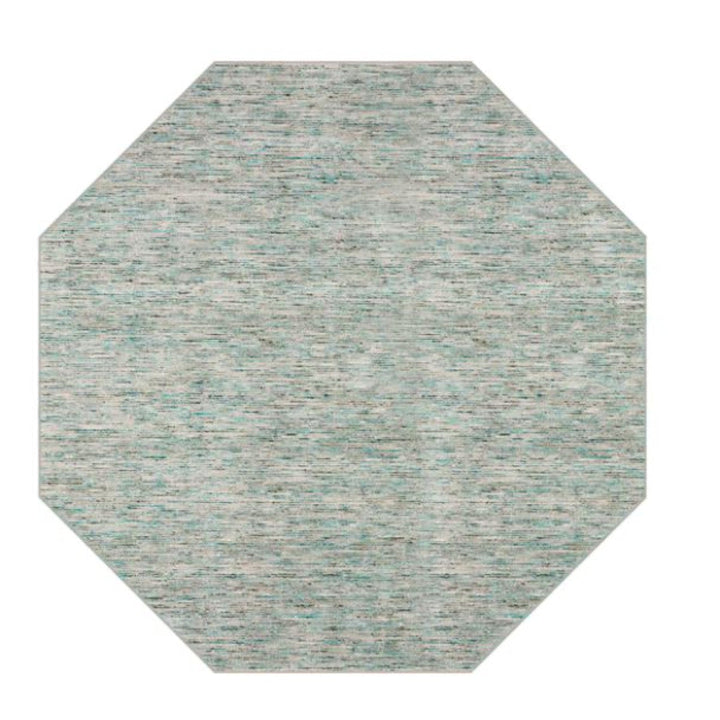 10 Green and Ivory Octagon Wool Hand Loomed Area Rug Image 3