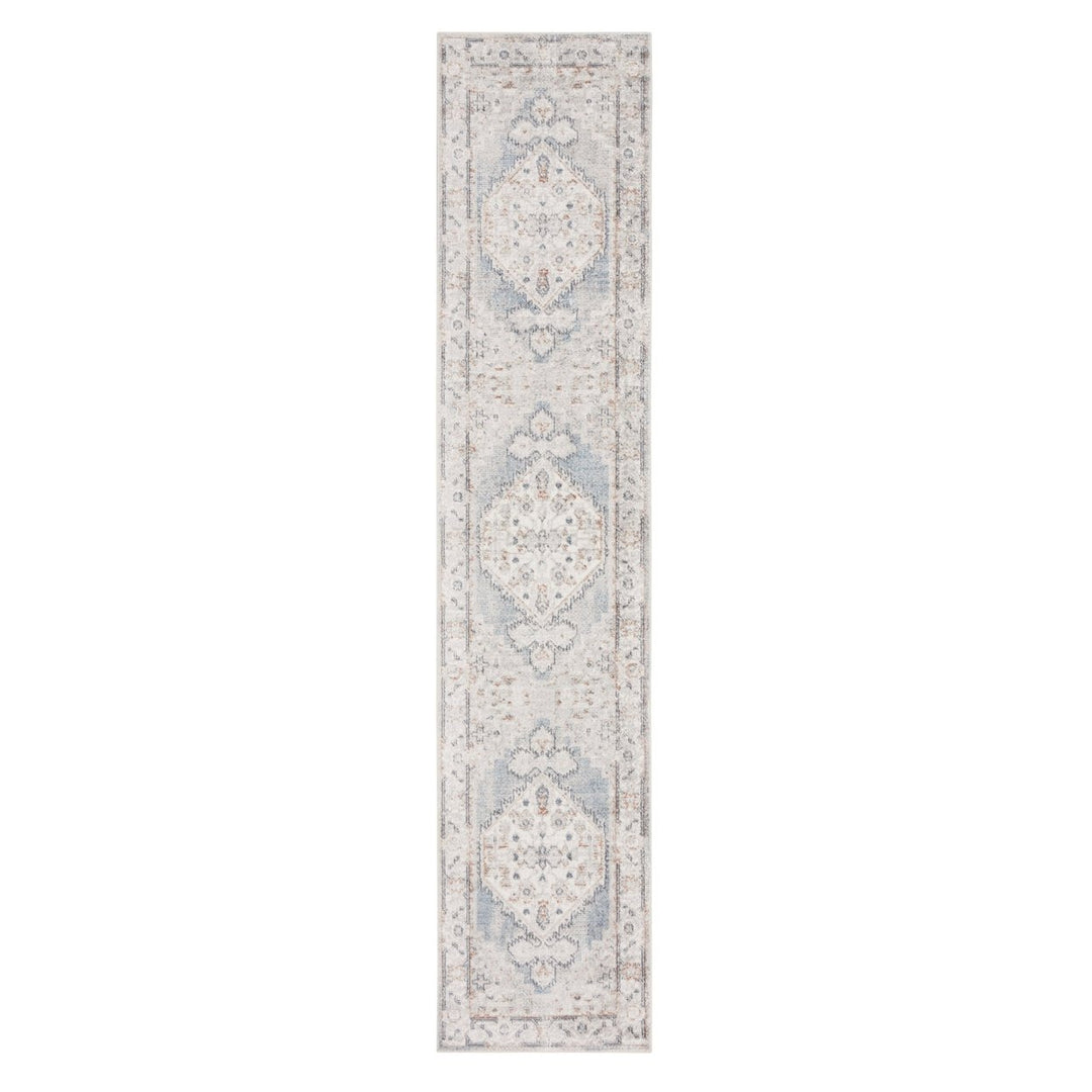 10 Light Blue Oriental Power Loom Distressed Washable Runner Rug Image 1