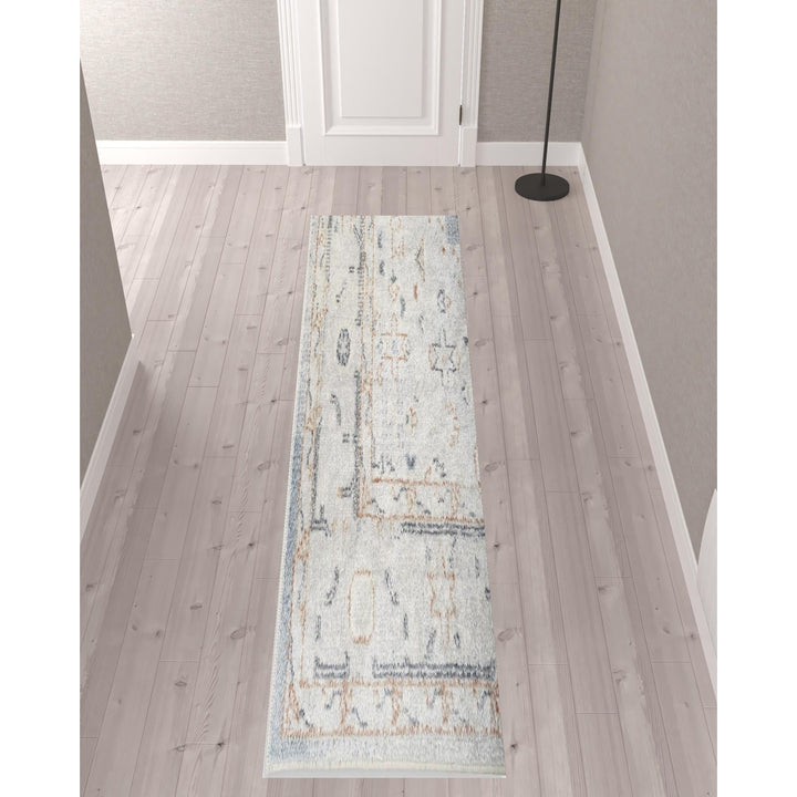 10 Light Blue Oriental Power Loom Distressed Washable Runner Rug Image 4