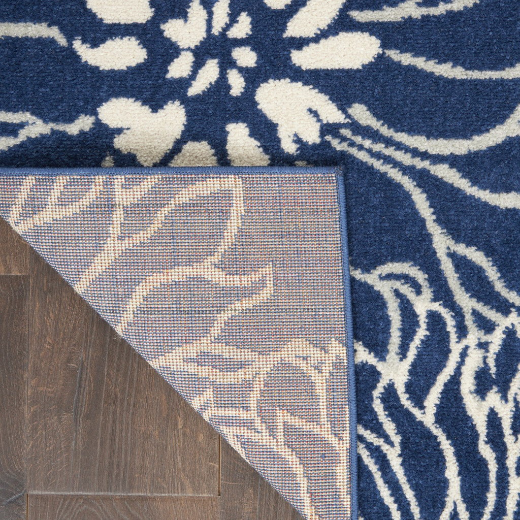 10 Navy Blue Floral Power Loom Runner Rug Image 3