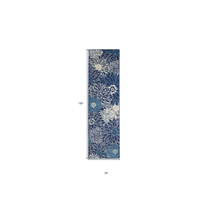 10 Navy Blue Floral Power Loom Runner Rug Image 5