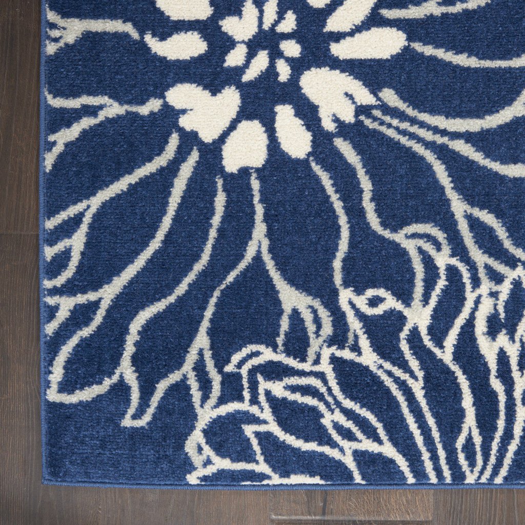 10 Navy Blue Floral Power Loom Runner Rug Image 6