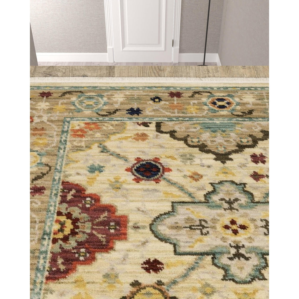 2 X 10 Beige And Ivory Oriental Power Loom Runner Rug With Fringe Image 2