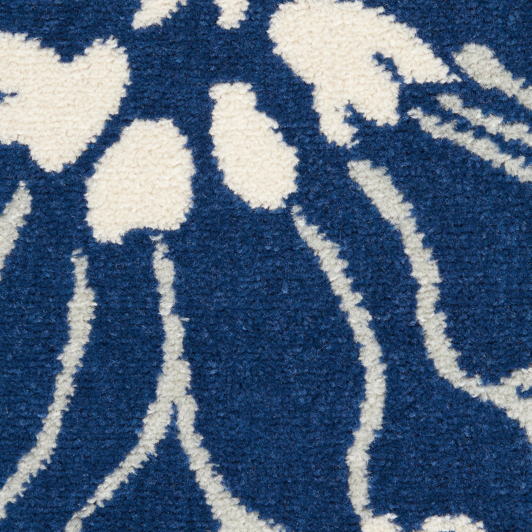 10 Navy Blue Floral Power Loom Runner Rug Image 7