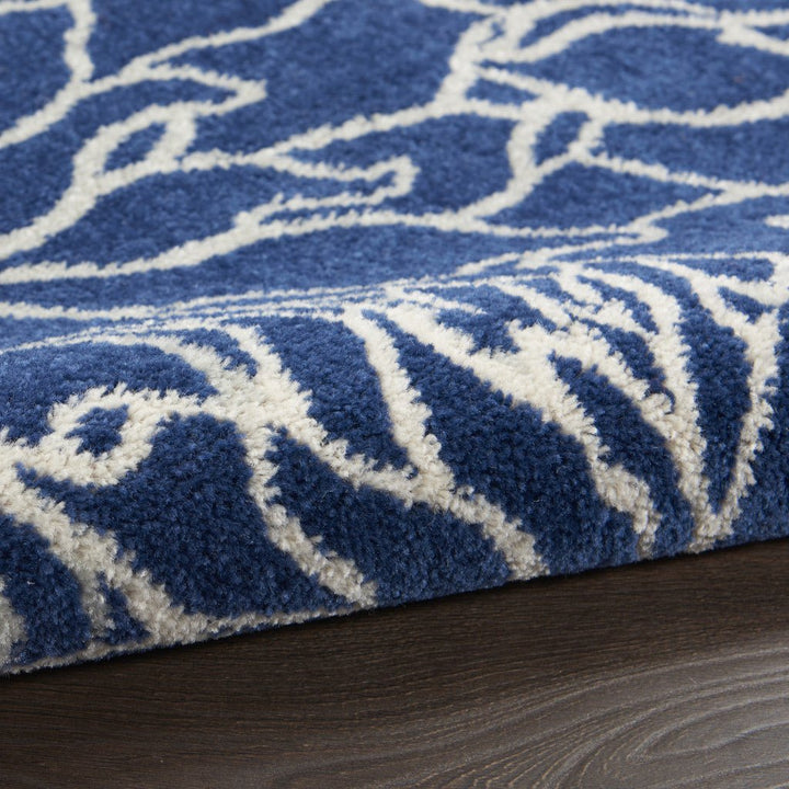 10 Navy Blue Floral Power Loom Runner Rug Image 8