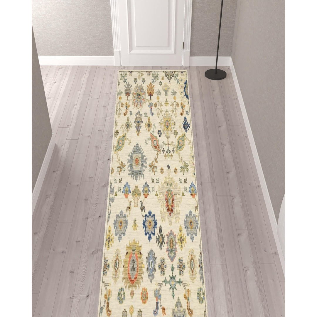 2 X 10 Blue And Ivory Oriental Power Loom Runner Rug With Fringe Image 2