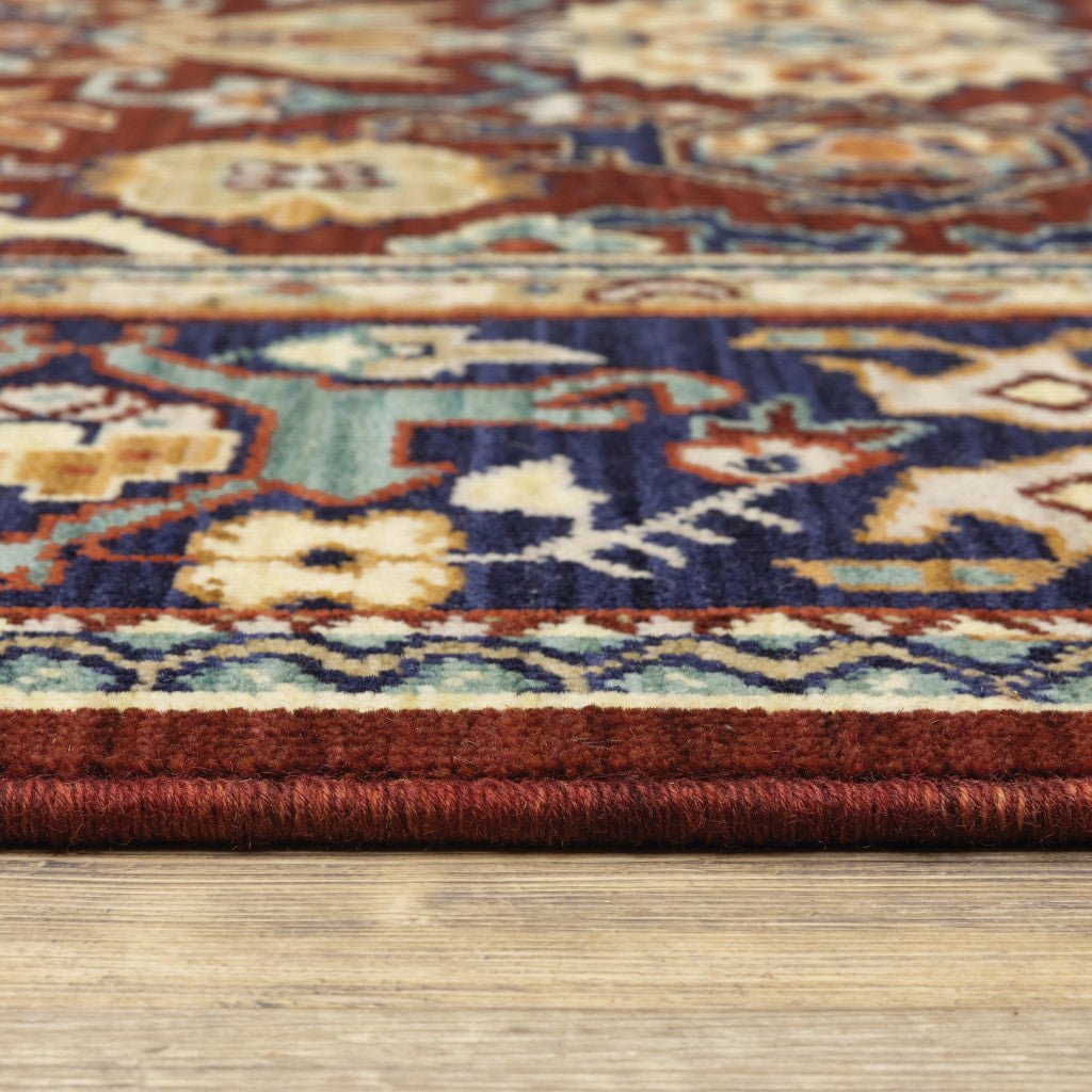 2 X 10 Blue And Red Oriental Power Loom Runner Rug With Fringe Image 3