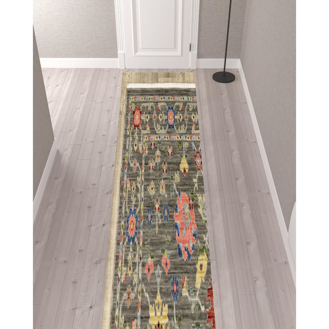 2 X 10 Gray And Ivory Oriental Power Loom Runner Rug With Fringe Image 3