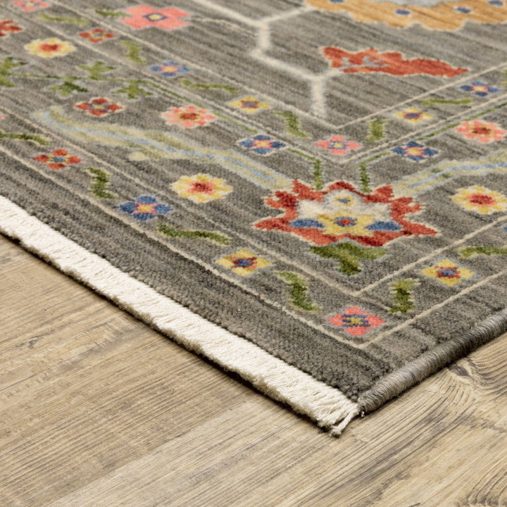 2 X 10 Charcoal Oriental Power Loom Runner Rug With Fringe Image 5