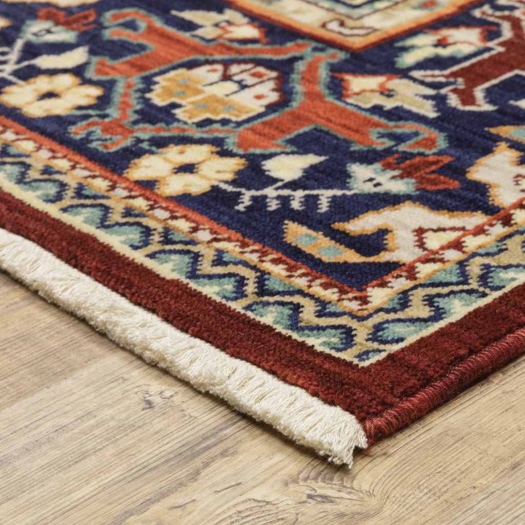 2 X 10 Blue And Red Oriental Power Loom Runner Rug With Fringe Image 7