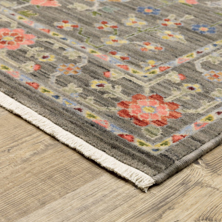 2 X 10 Gray And Ivory Oriental Power Loom Runner Rug With Fringe Image 6