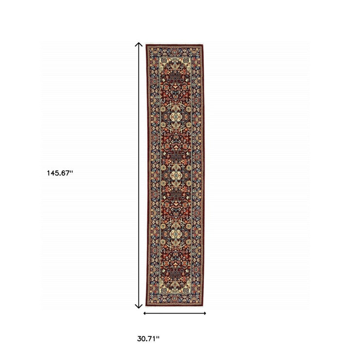 2 X 10 Blue And Red Oriental Power Loom Runner Rug With Fringe Image 10