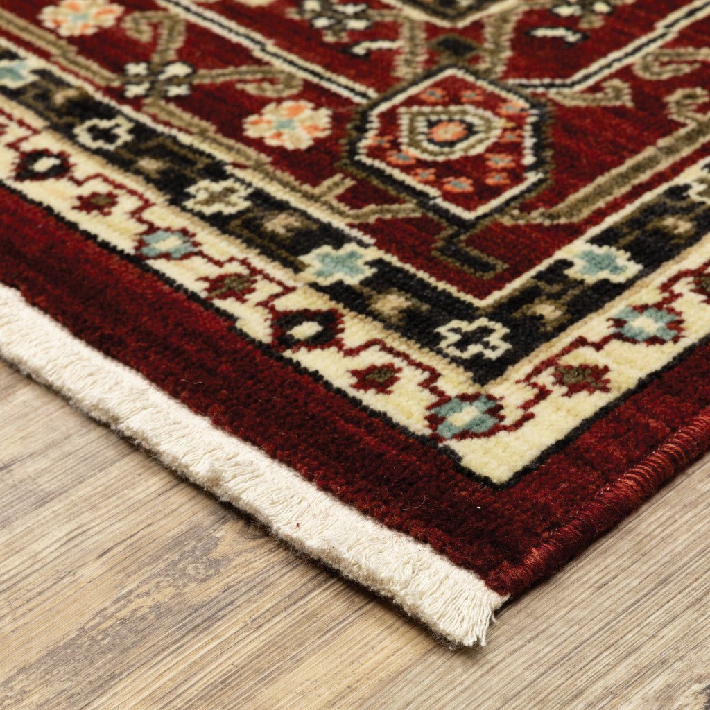 2 X 10 Red And Ivory Oriental Power Loom Runner Rug With Fringe Image 6