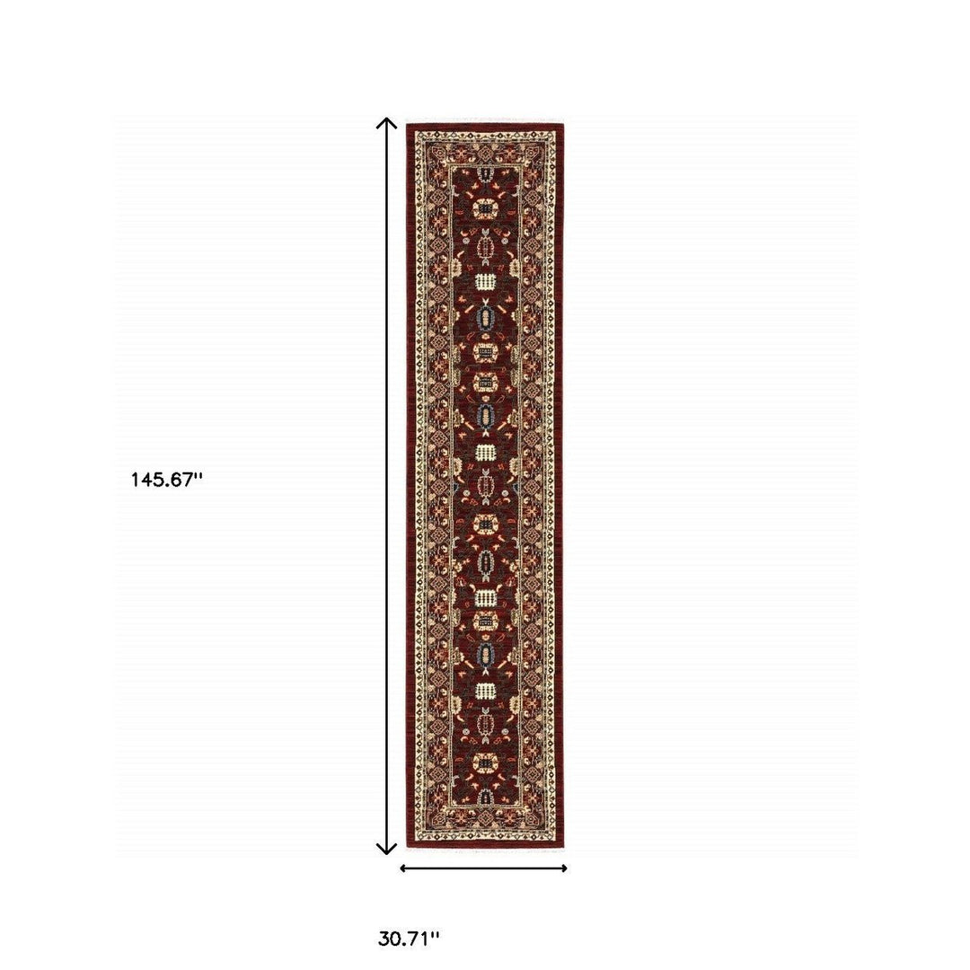 2 X 10 Red And Ivory Oriental Power Loom Runner Rug With Fringe Image 10