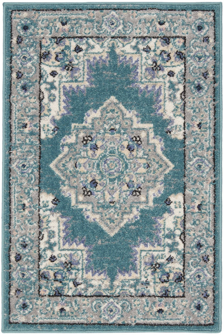 2 X 3 Aqua Floral Power Loom Distressed Area Rug Image 1