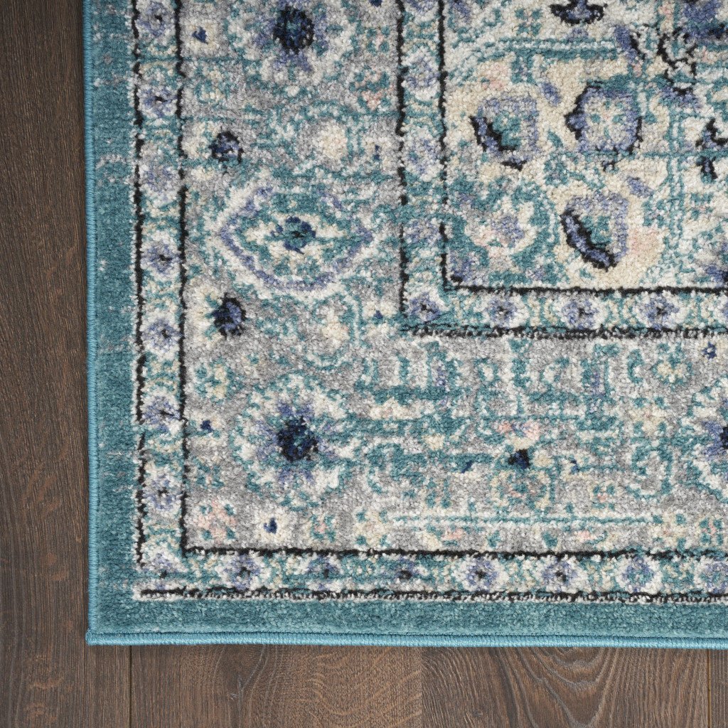 2 X 3 Aqua Floral Power Loom Distressed Area Rug Image 3