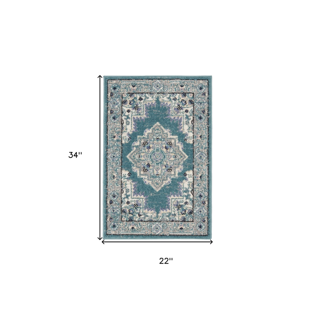 2 X 3 Aqua Floral Power Loom Distressed Area Rug Image 6