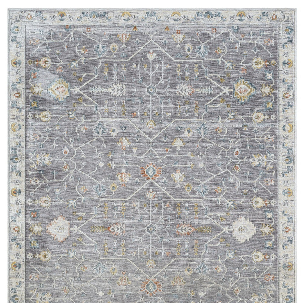 2 x 3 Gray and Ivory Floral Area Rug Image 2