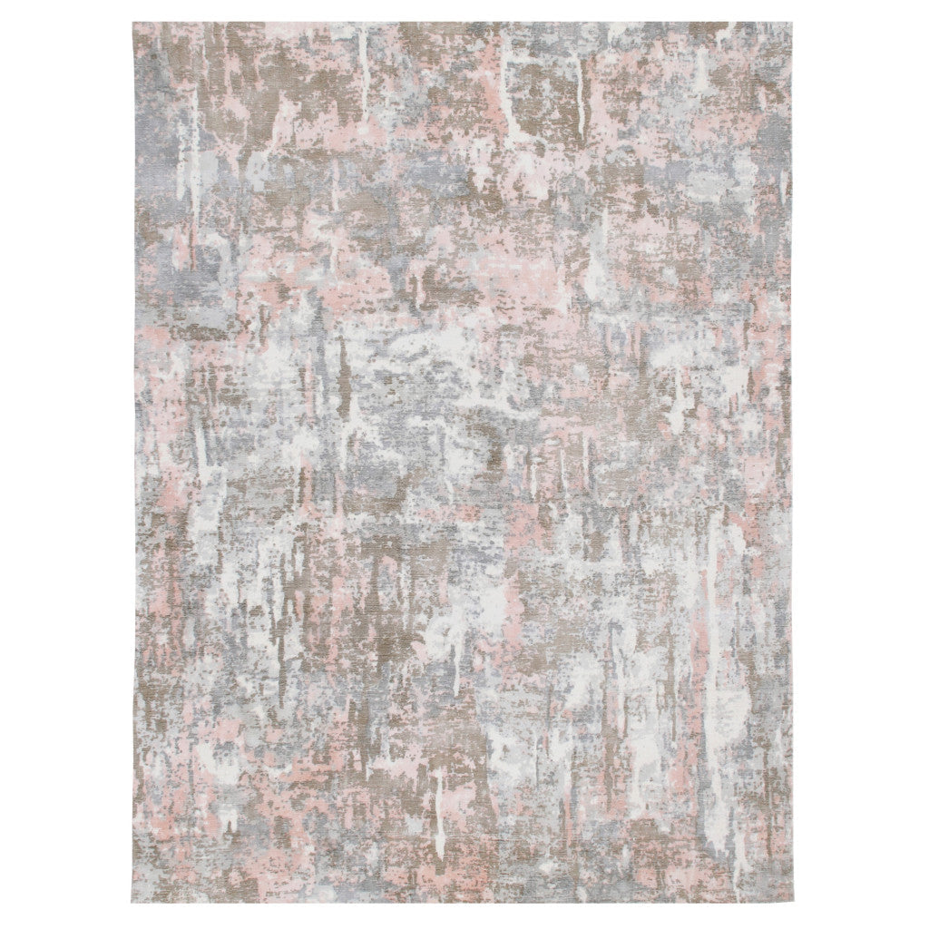 6 x 9 Gray and Pink Abstract Hand Loomed Area Rug Image 1