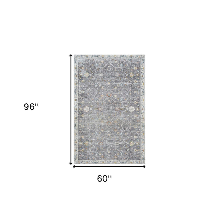 2 x 3 Gray and Ivory Floral Area Rug Image 7