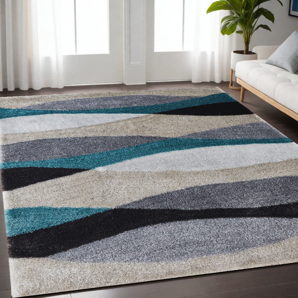 2 x 3 Gray Black and Blue Shag Hand Tufted Area Rug Image 1