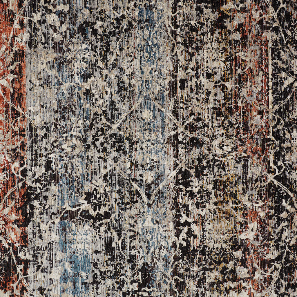 8 X 10 Gray Black And Red Abstract Distressed Area Rug With Fringe Image 2