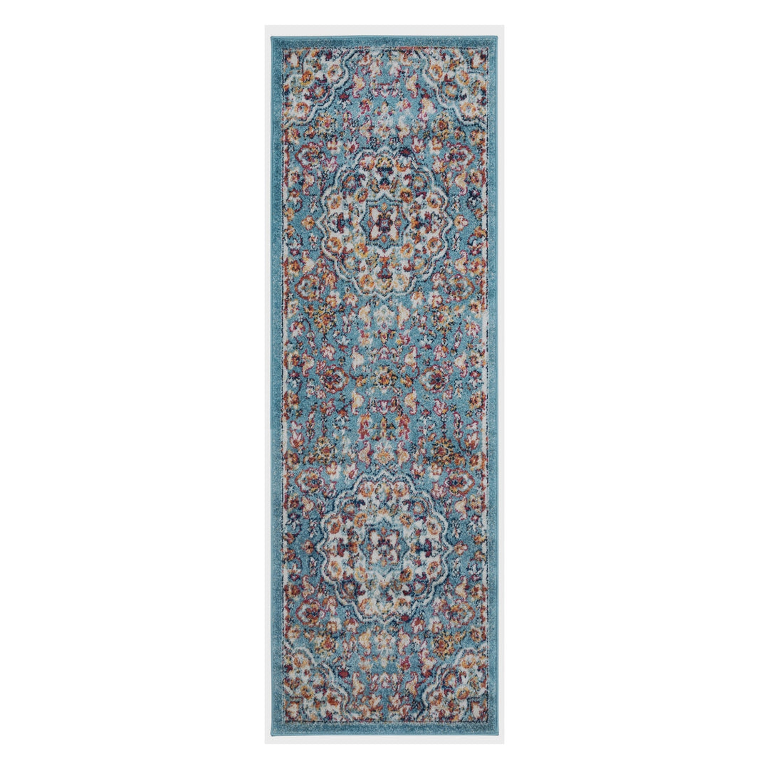 2 X 6 Blue Medallion Power Loom Runner Rug Image 1