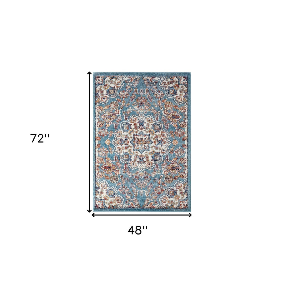 2 X 6 Blue Medallion Power Loom Runner Rug Image 3